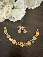 Imitation CZ multicolor floral necklace set