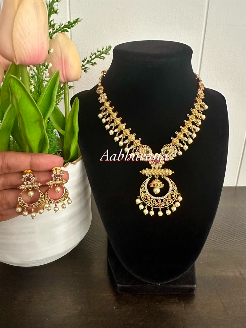 Imitation CZ and AD chandbali necklace set