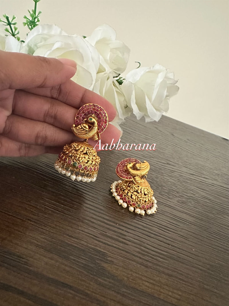 Imitation CZ peacock jumka earrings