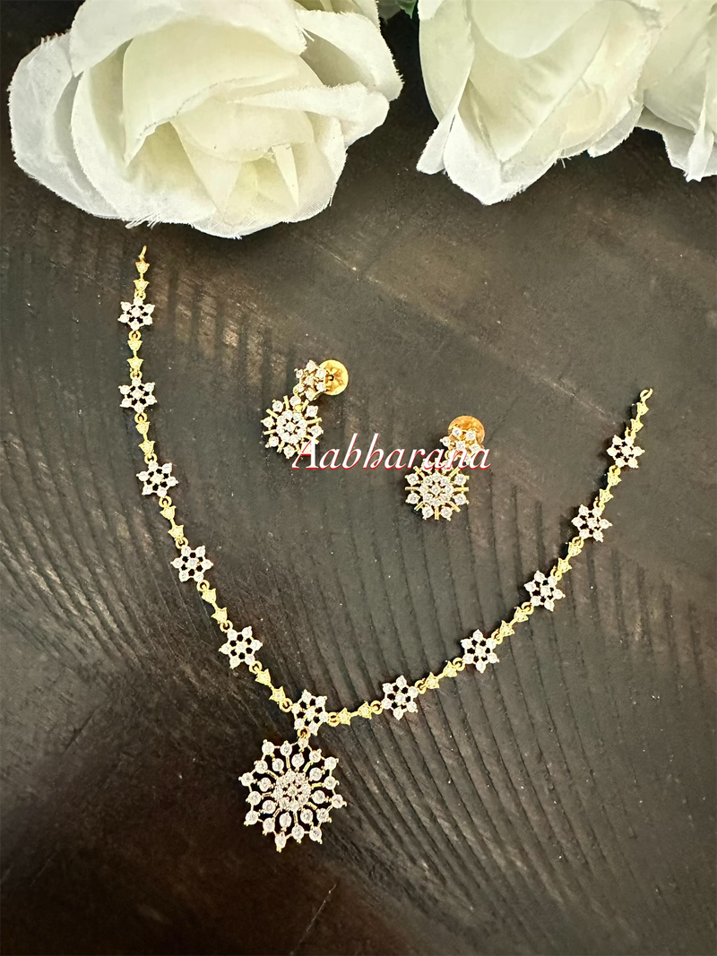 Imitation CZ flower necklace set