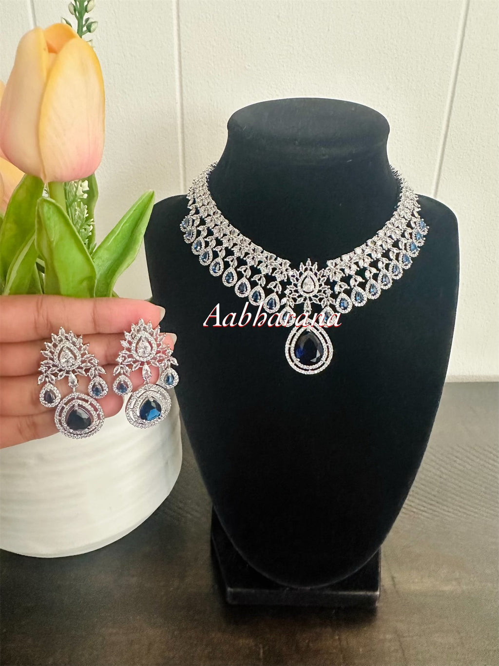CZ and AD silver finish necklace set