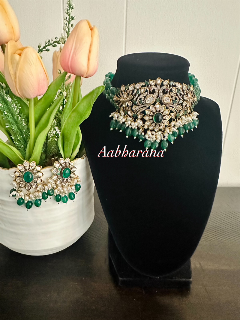 Polki kundan peacock choker set