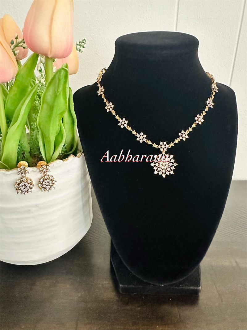 Imitation CZ flower necklace set