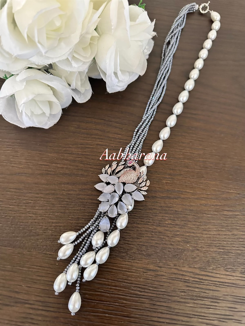 CZ peacock pearl chain