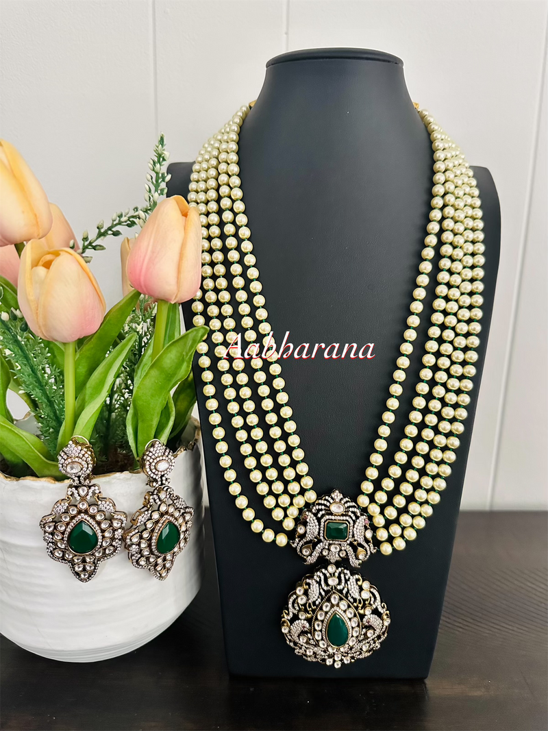 Kundan peacock pearl mala