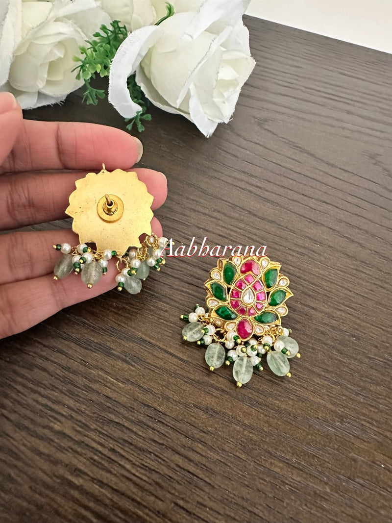 Kundan jadau lotus earrings