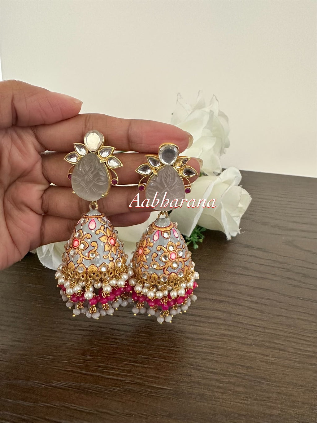 Meenakari fusion jumka earrrings