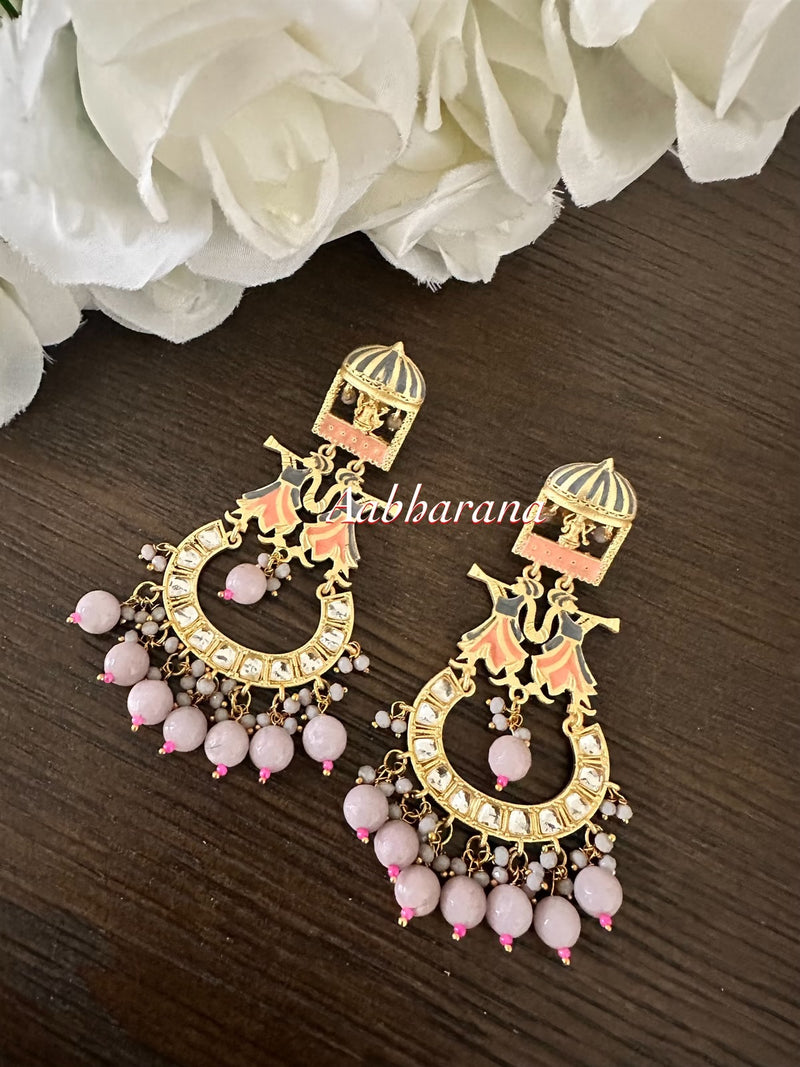 Meenakari long earrings with goddess stud