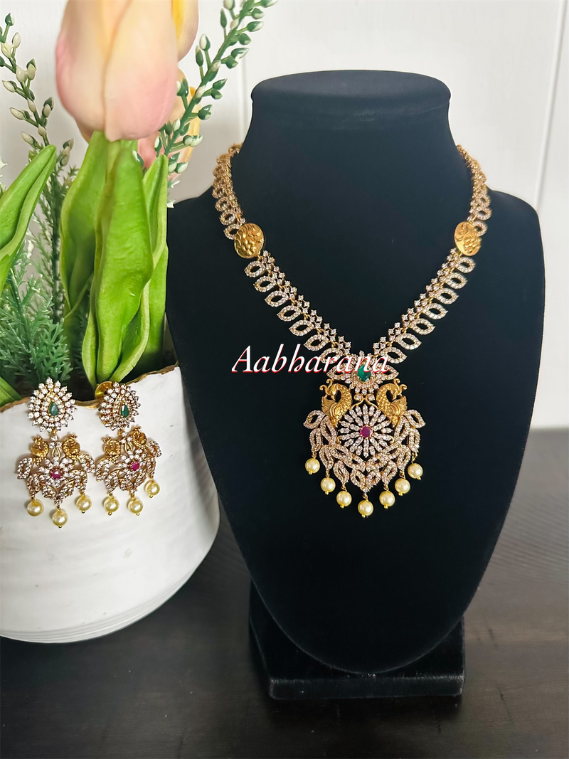 Imitation AD peacock necklace set