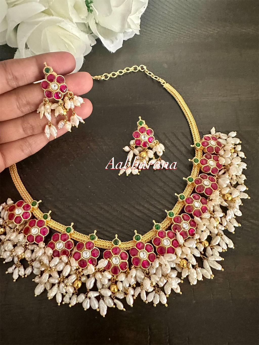 Kundan jadau floral necklace set
