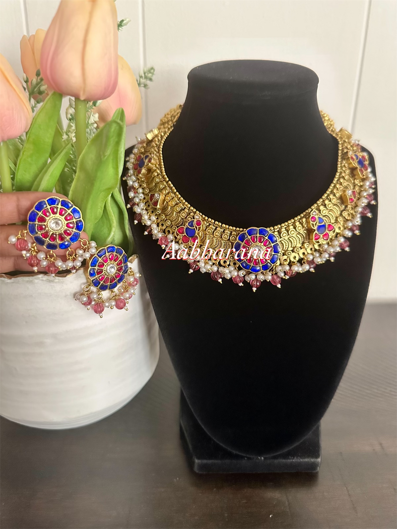 Kundan jadau peacock traditional necklace set