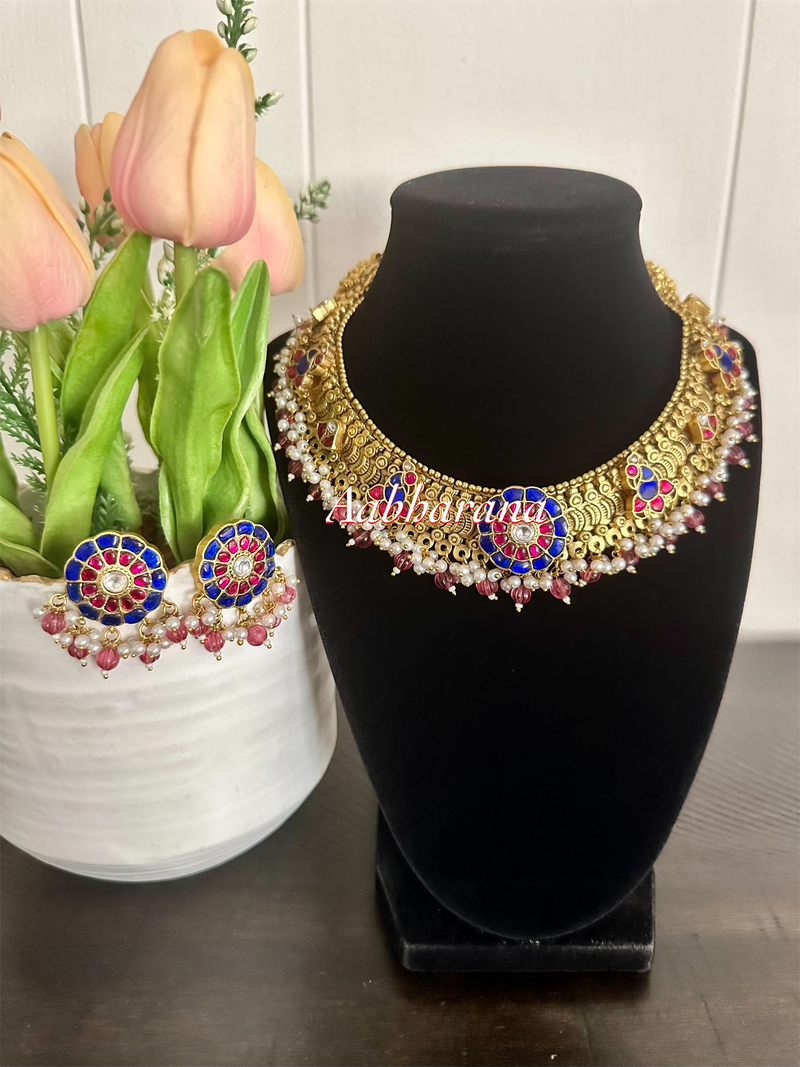 Kundan jadau peacock traditional necklace set