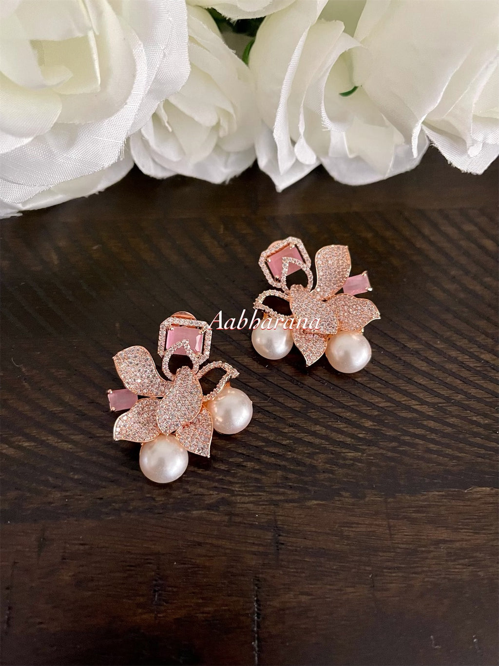 cz pearl stud earrings