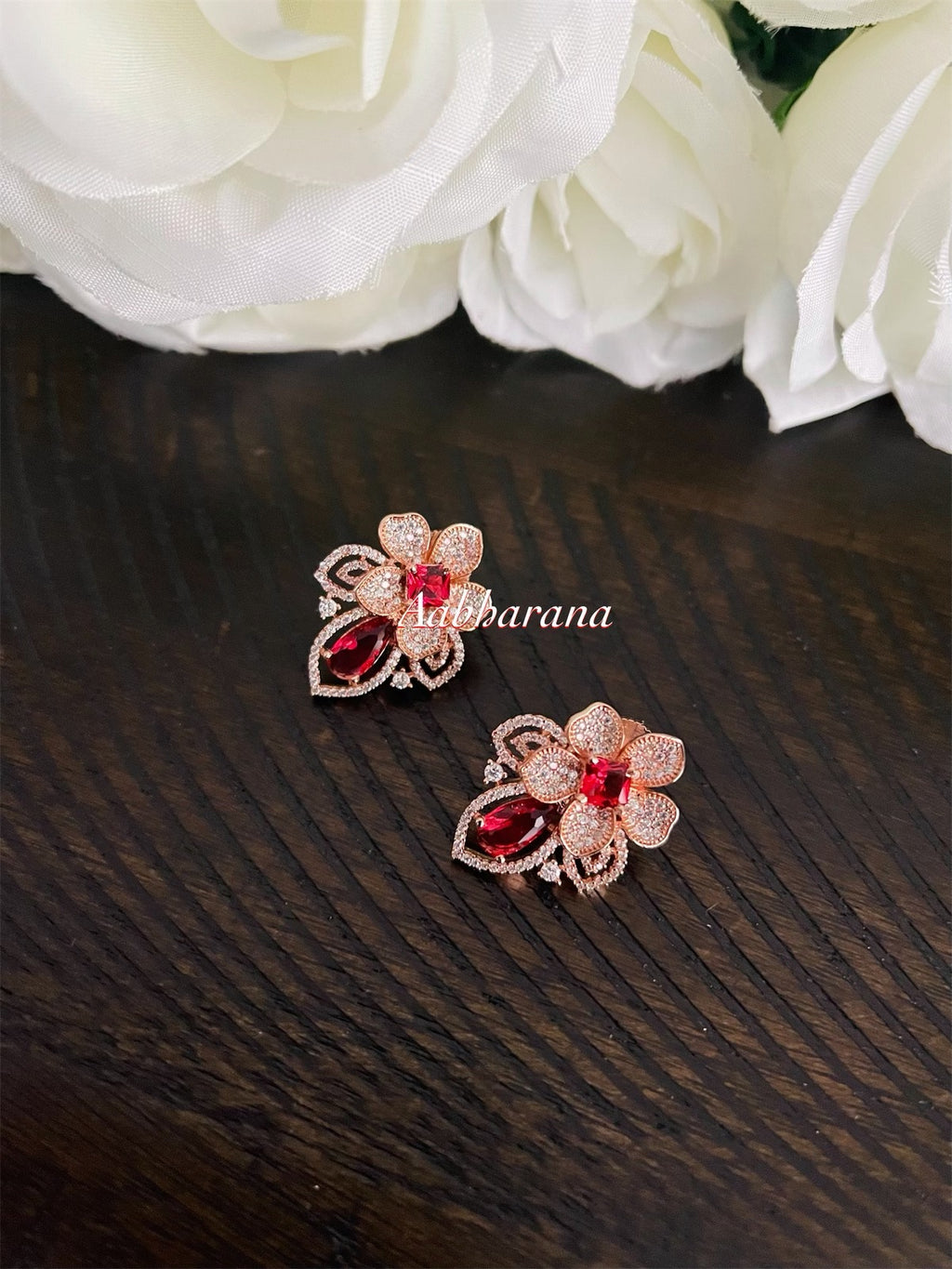 Cz flower stud earrings