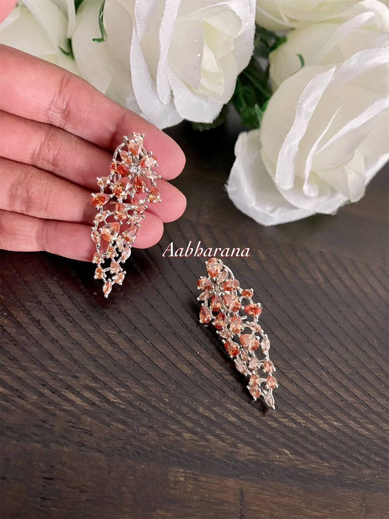 CZ floral long earrings