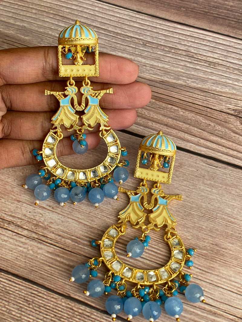 Meenakari long earrings with goddess stud