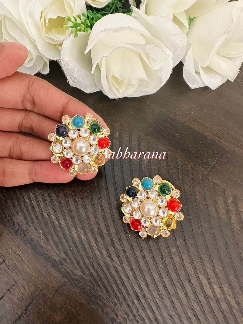 Navarathan kundan stud earrings