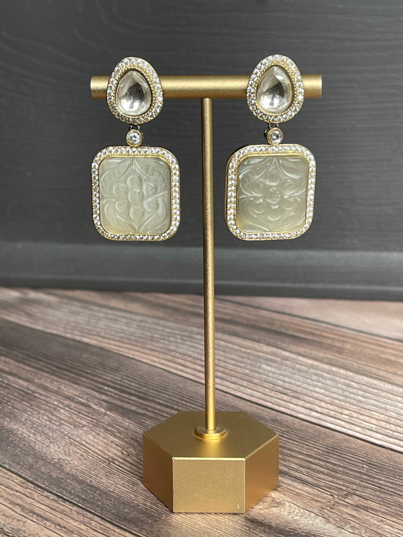 Carved stone fusion earrings