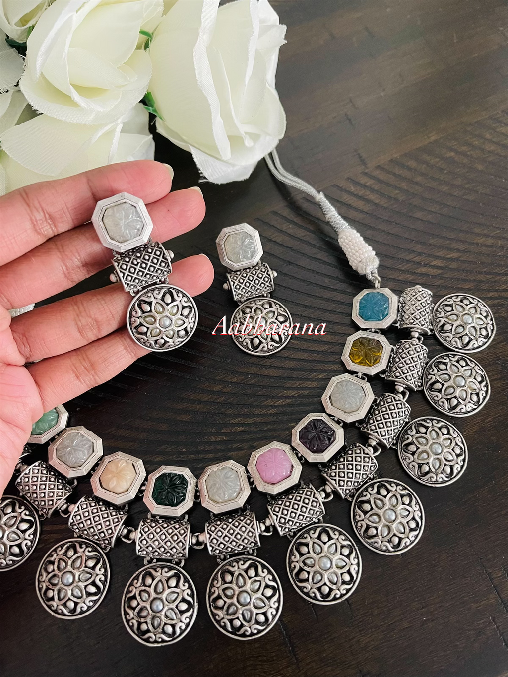 Carved stone fusion necklace set