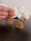 Imitation kemp peacock revolving jumka earrings