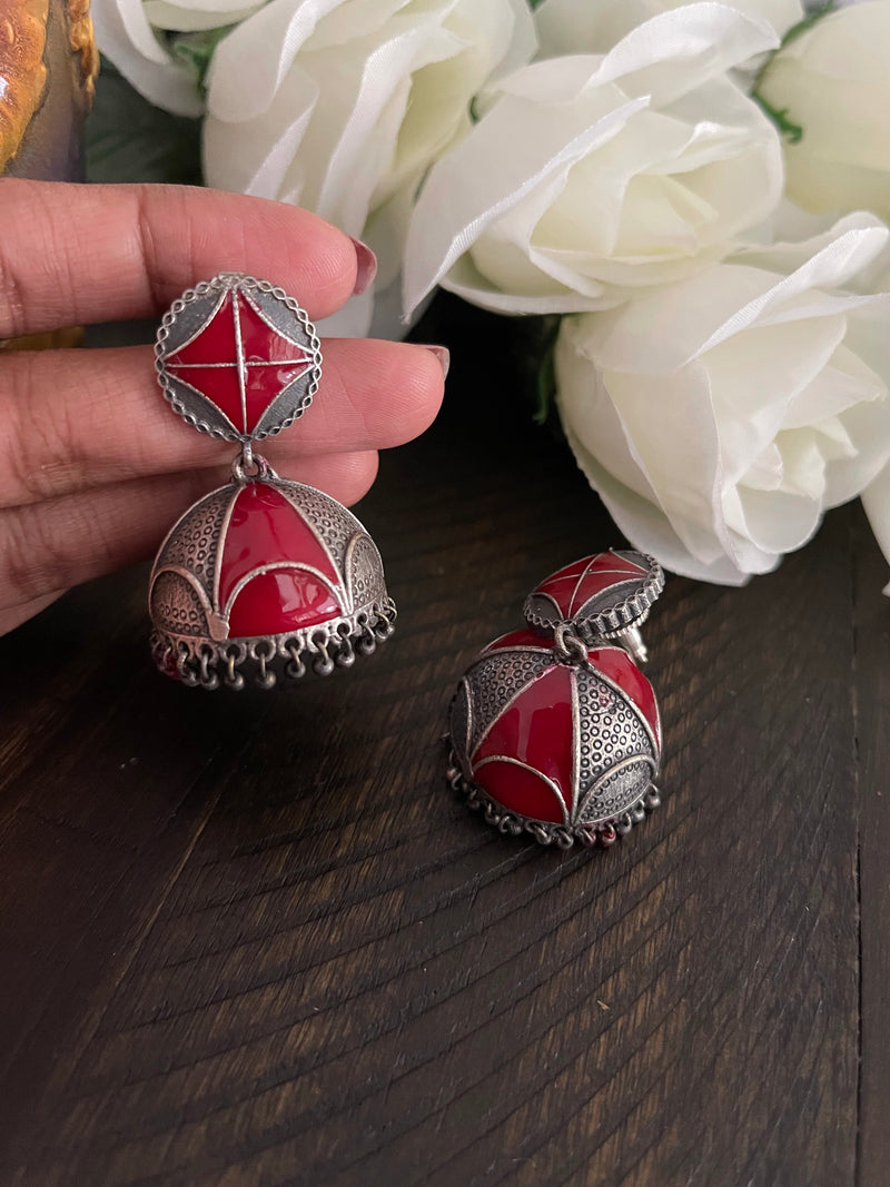 German silver enamel painted jumka earrings