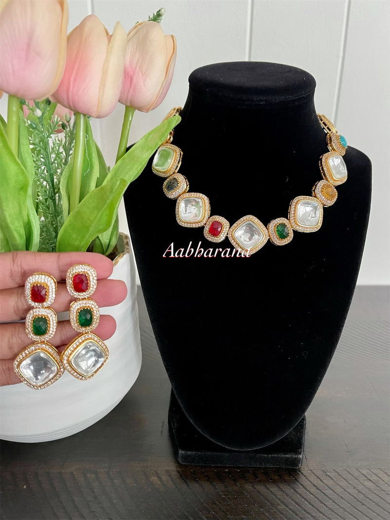 Kundan stone necklace set