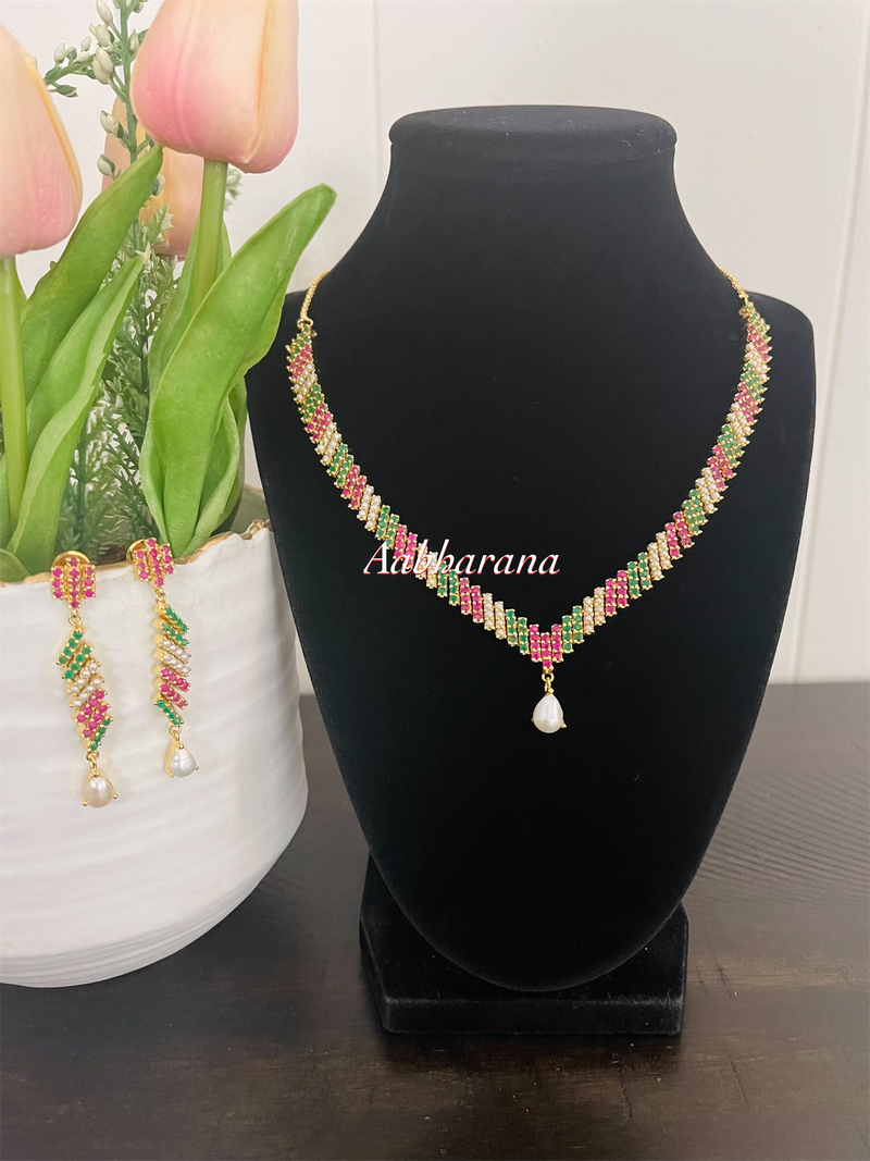 CZ pearl necklace set