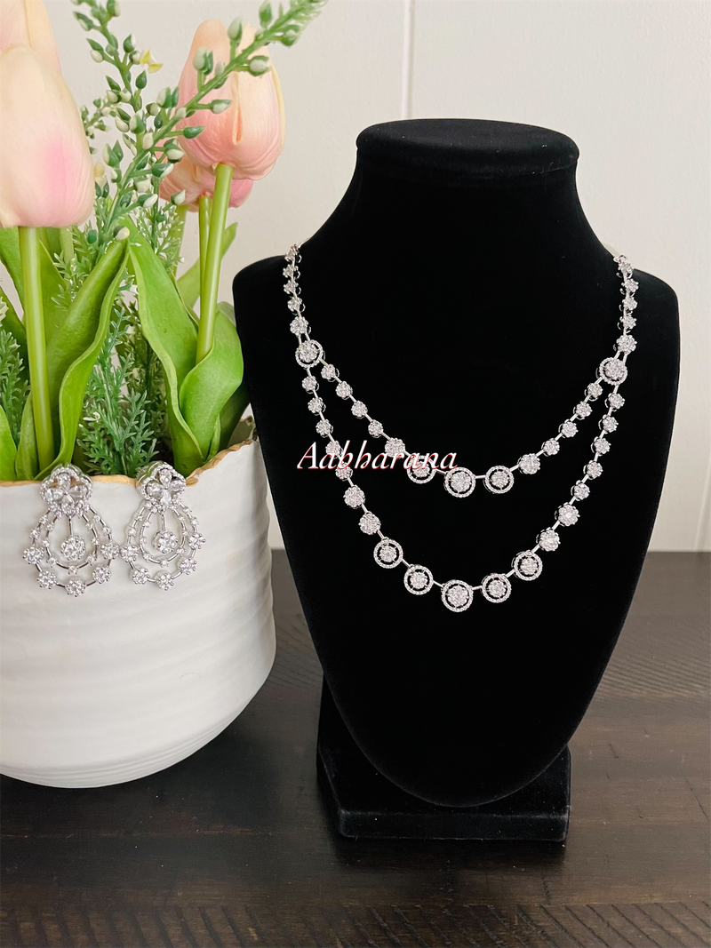 CZ layered floral necklace set