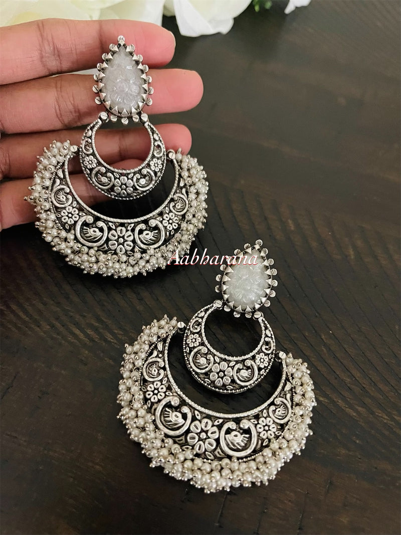 Carved stone chandbali earrings