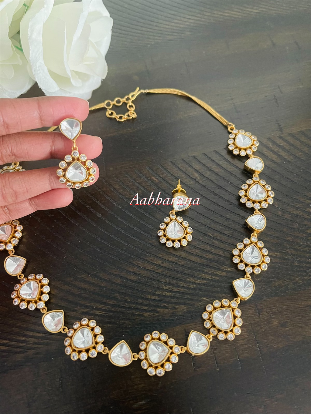 Polki kundan floral mid-length necklace set