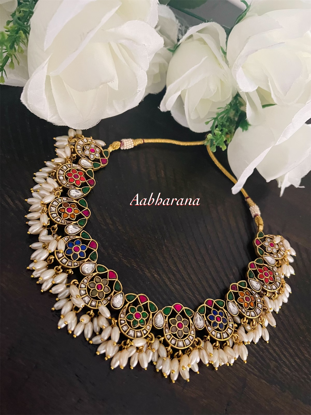 Kundan jadau floral necklace