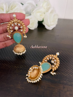 Carved stone jumka earrings