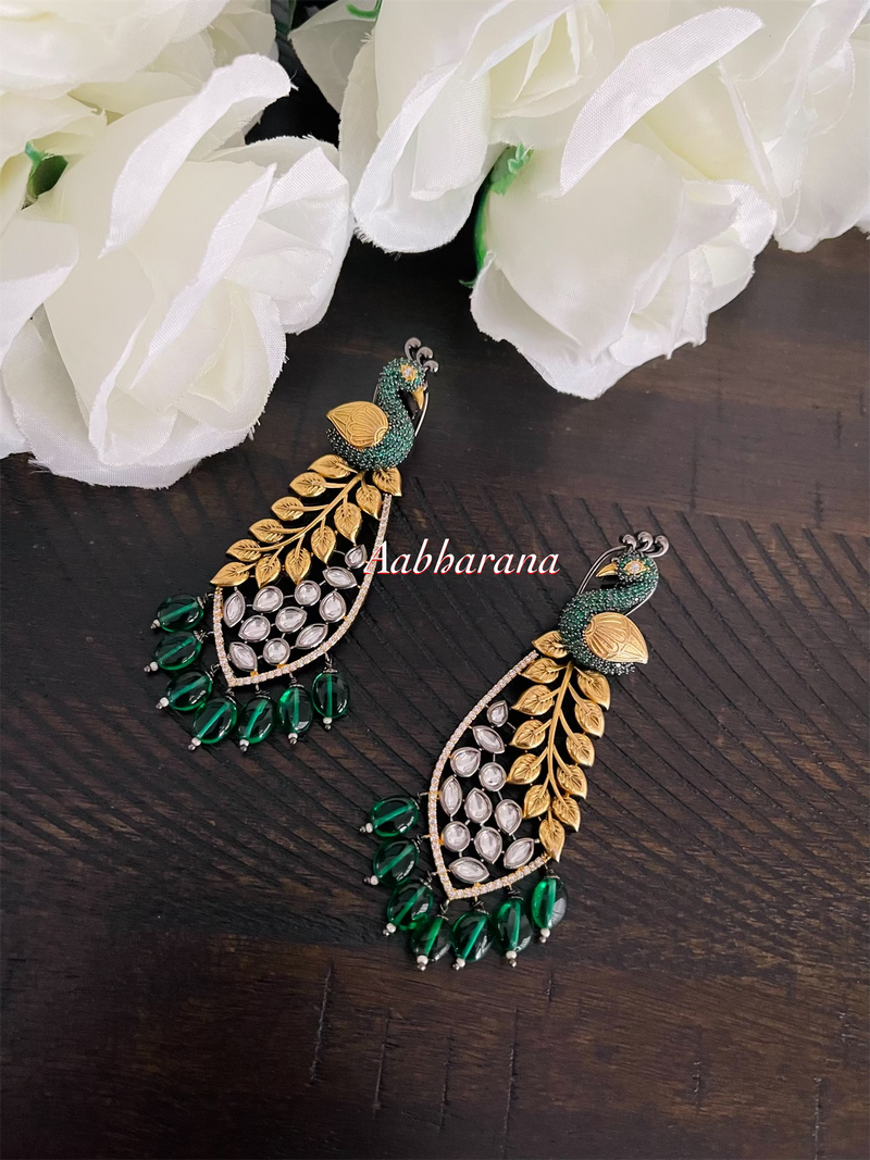 CZ kundan peacock earrings