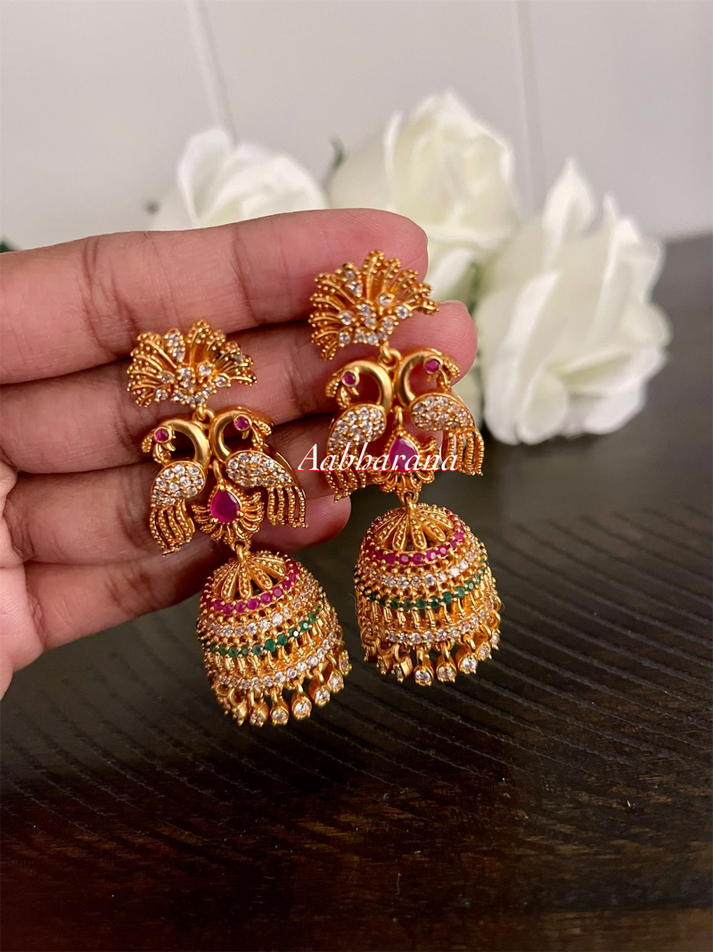 Imitation AD peacock jumka earrings