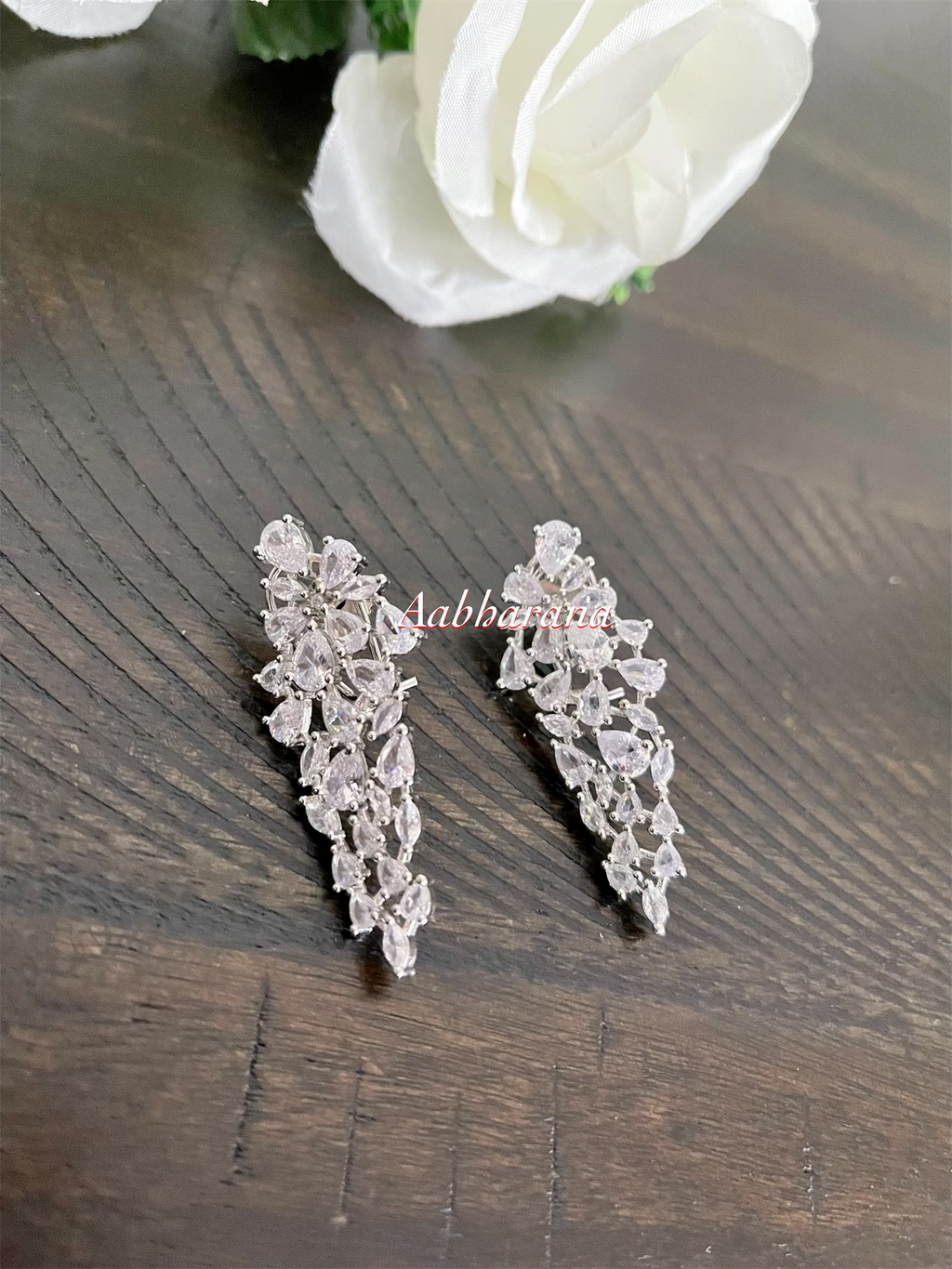 CZ floral long earrings