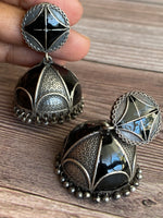 German silver enamel painted jumka earrings