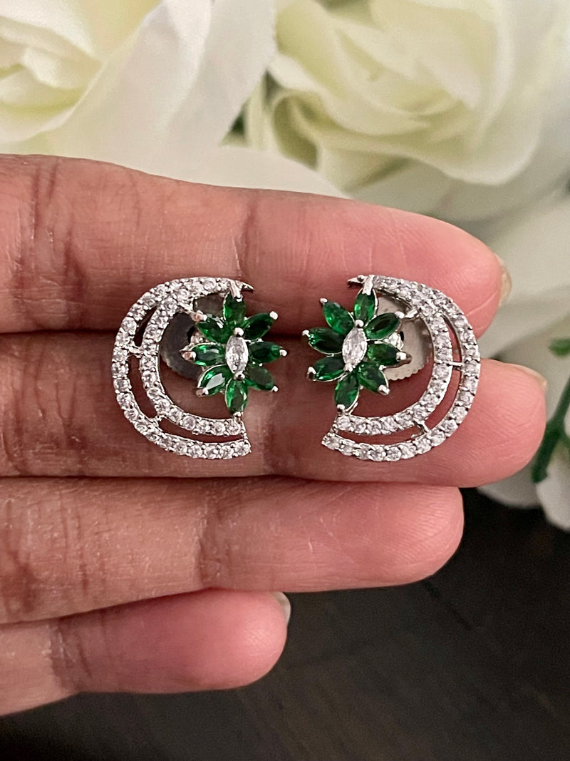 CZ crescent moon stud earrings