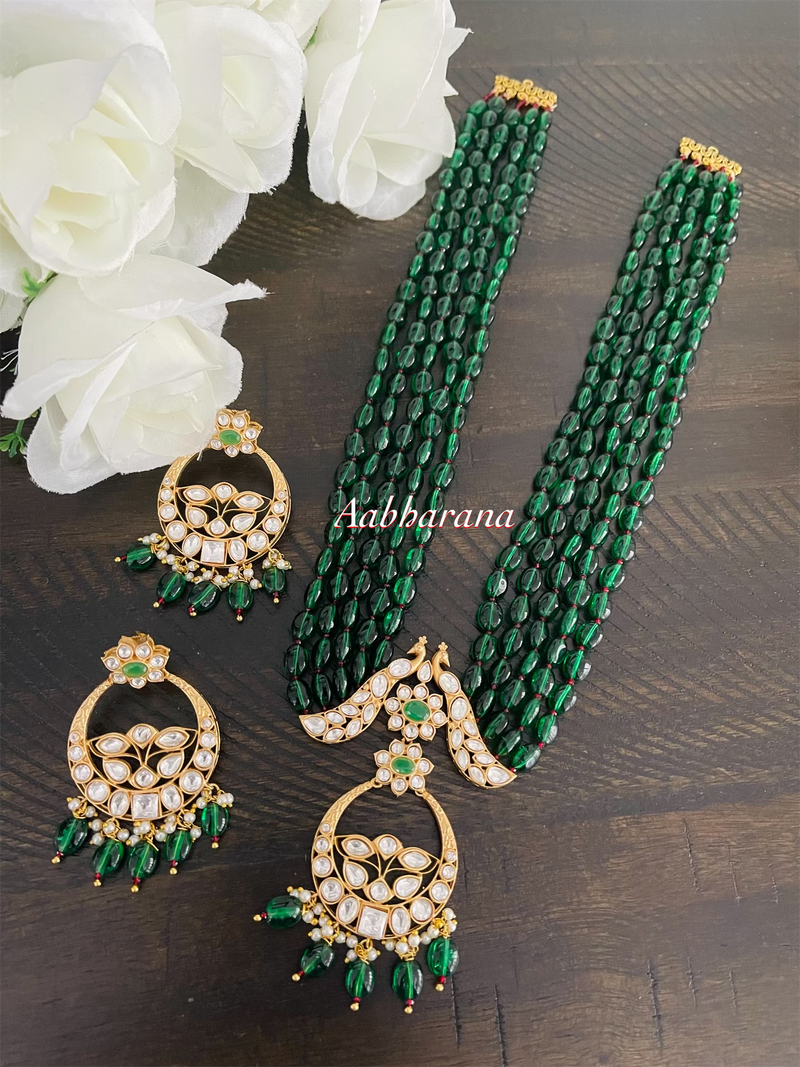 Imitation kundan peacock bead mala