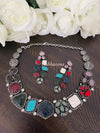 Multicolor carved stone fusion necklace set