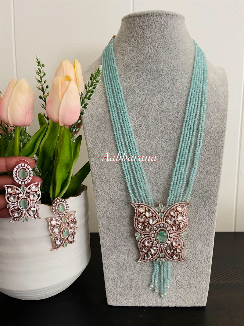 CZ Kundan butterfly bead chain set