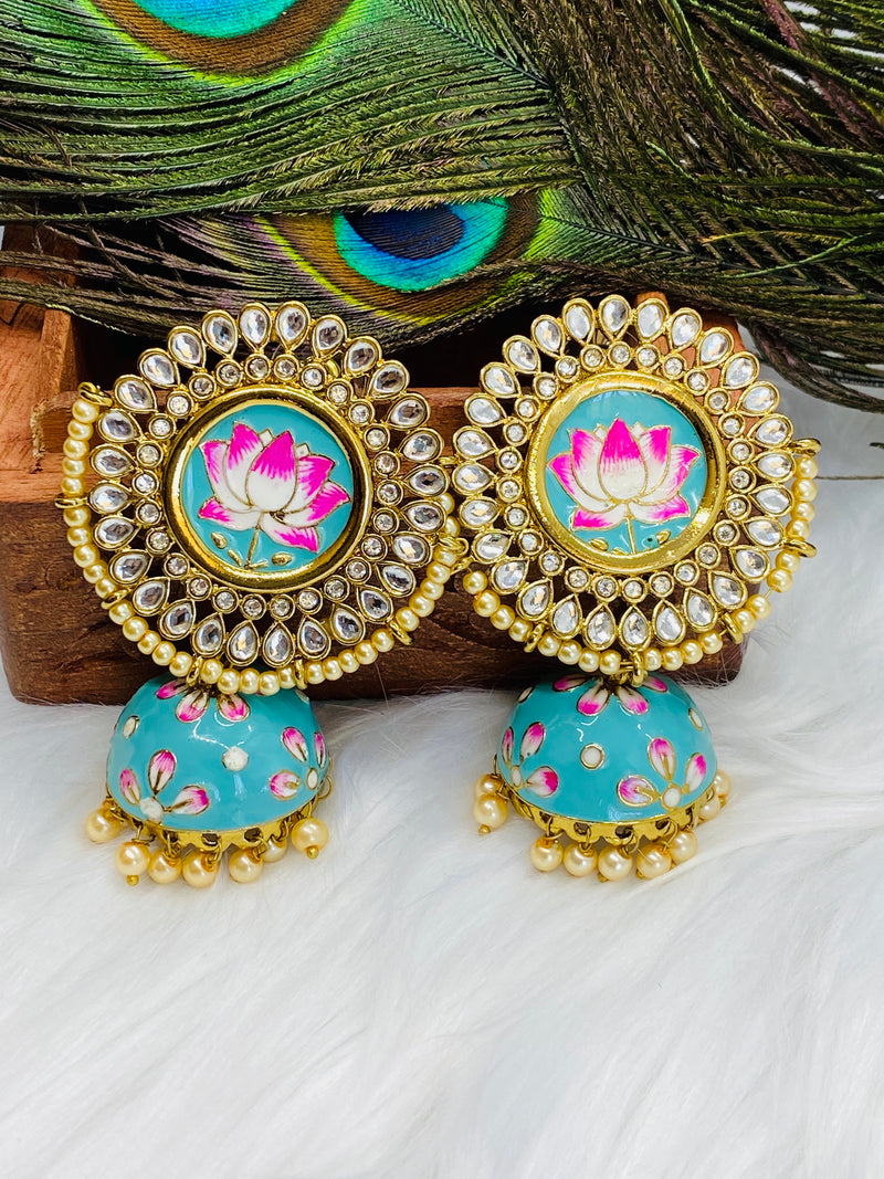 Designer big stud floral jumka earrings