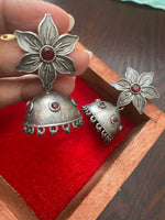 German silver floral jumka earrings