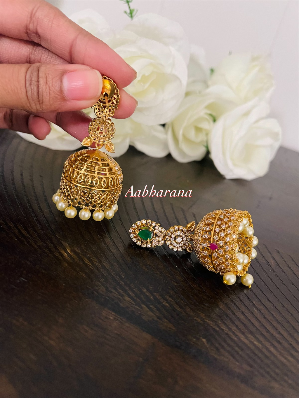 Imitation CZ jumka earrings