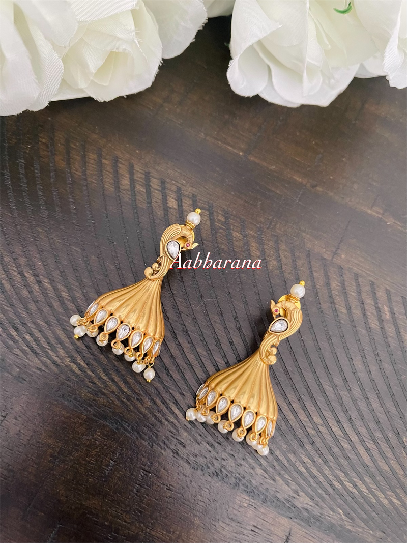 Kundan peacock jumka earrings
