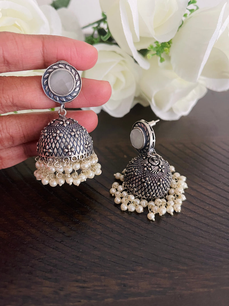 Silver matte jumka earrings