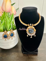 Kundan fusion peacock hasli necklace set