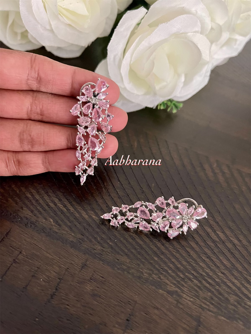 CZ floral long earrings