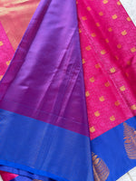Kora muslin saree in pink/blue