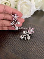 CZ pearl flower stud earrings