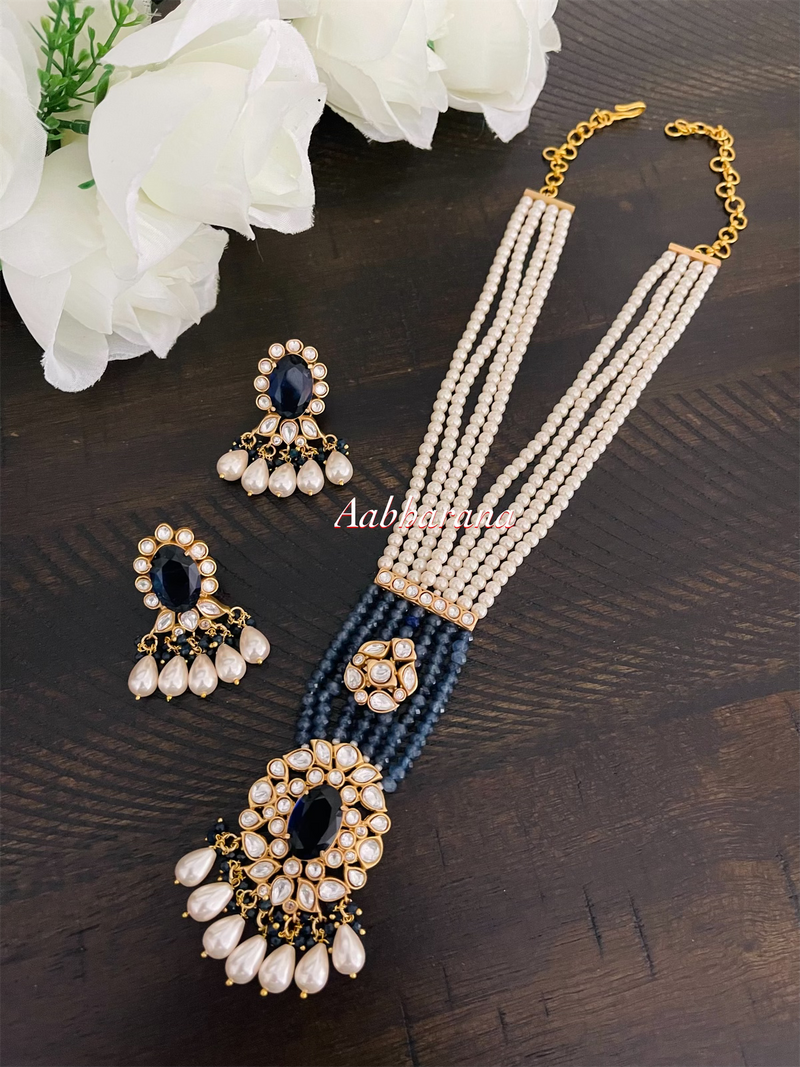 Polki kundan pearl chain set